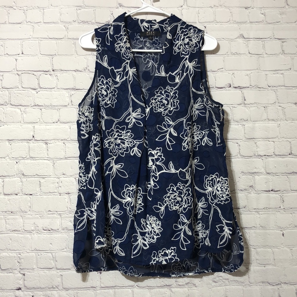 Alex Marie top sheer, embroidered blue